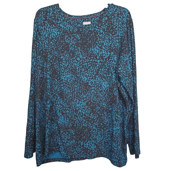 Chico's Tops - Chico's Blue & Black Jersey Knit Animal Print Long Sleeve Blouse Size 3 (XL)